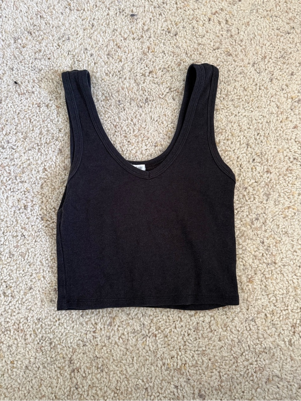 Garage Black Ribbed V-Neck Crop Tank